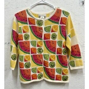 Susan Bristol Yellow Watermelon Cardigan Sweater Womens Size small summer